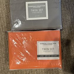 2 Sets of Twin Sheets Gray Set, Orange Set Brand New