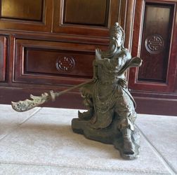 Chinese Guan Yu Warrior Statue with Guandao Sword – 10” Tall
