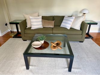 Modern Glass & Black Metal Coffee Table + 2 Matching End Tables - Crate & Barrel