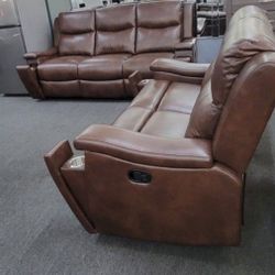 ✅️✅️2 pc smoke leather like fabric sofa and love seat set with recliners on the ends✅️ Recliner Chair Not Included✅️✅️