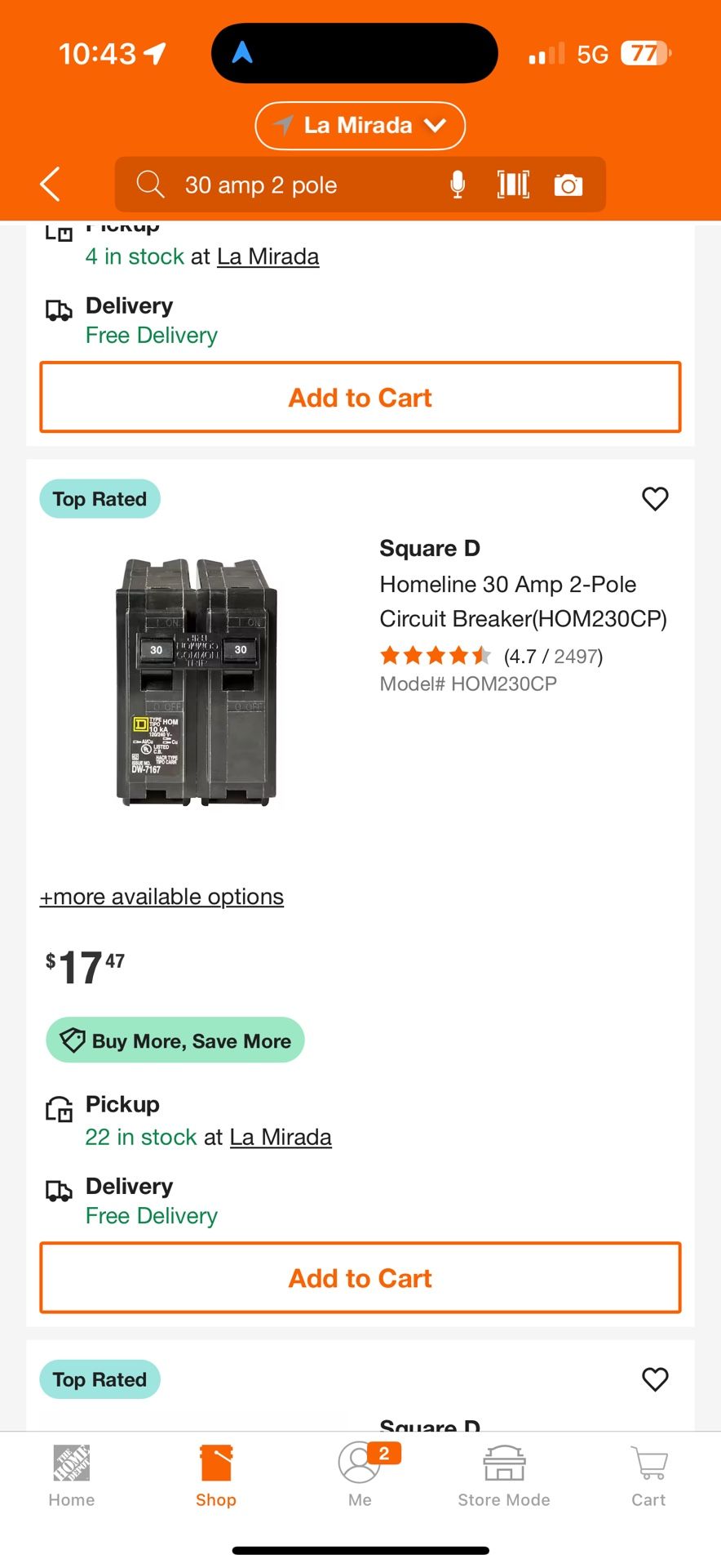 30 Amp 2 Pole Breaker