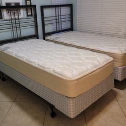 Twin Bed -- Mattress, Springs W/Metal Headboard