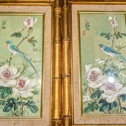 1960s 2 Original Chinese Impressionist Botanic Paintings- Set of Two