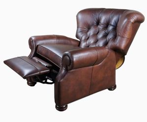 Vintage Ethan Allen Cromwell Tufted Genuine Leather Recliner.