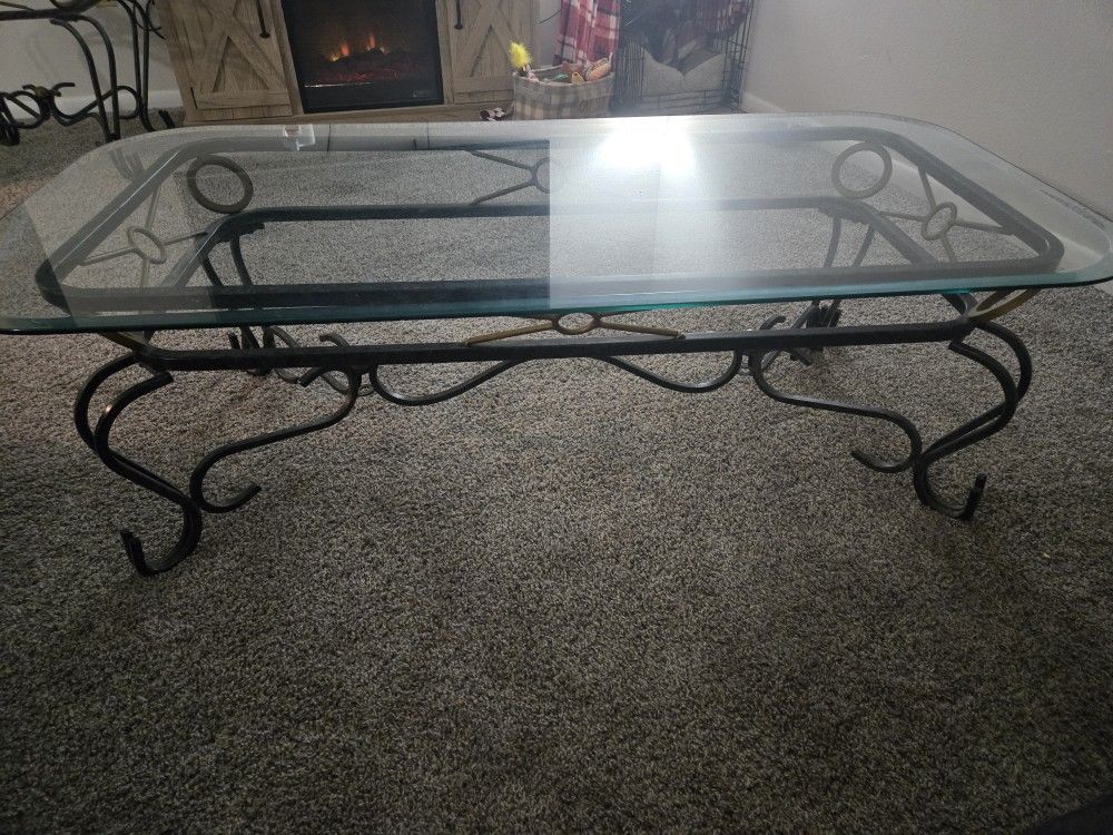 Metal And Glass Coffee Table With 2 Matching End Tables