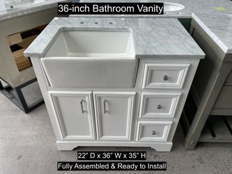 36" Bathroom Vanity with Carrara Marble Countertop & Solid Wood & Plywood Cabinet  # 3556