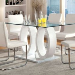 Brand New White Modern Style 7pc Formal Dining Table Set 