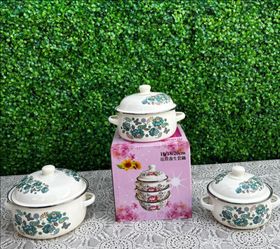 Set Of 3 Enamel Pots With Lids/  Set De 3 Ollas Con Tapaderas