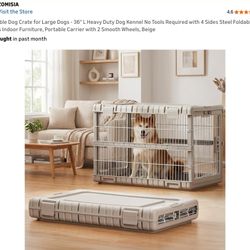 ZOMISIA Foldable Dog Crate for Large Dogs - 36" L Collapsible Dog Kennel No Tools Required with 4 Sides Steel Cage for Dogs Indoor, Portable Carrier w