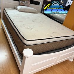 White Bed Frame Queen Royal Memory Foam Set 