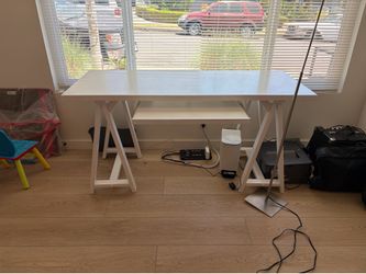 White solid wood desk