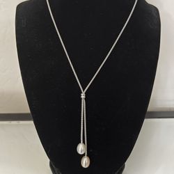 Custom Made Pearl Lariat Necklace with Double Pearl Drop – Sterling Silver