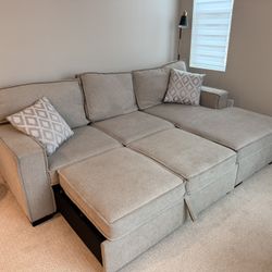 Sectional Sofa Grey 8ftx3ft Turns Into A Bed
