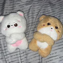 Angry White & Brown Couple Bear Plushies