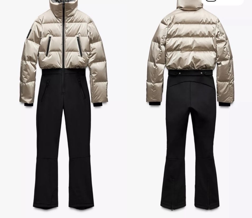 Zara Ski Suit Champagne Gold Metallic and Black New With Tags