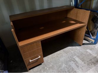 Reception Desk with File Pedestal — Wood Laminate (Missing Handles, As-Is)