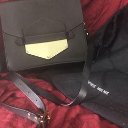 Sophie Hulme Leather Crossbody Bag Black With Gold Accents Purse Handbag Gently Used With Dust Bag