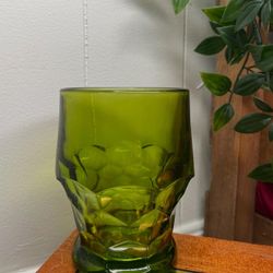 Vintage 1970s Anchor Hocking Avocado Green Juice Glass | Textured Mid-Century Tumbler