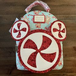 Disney Loungefly Christmas Mickey Peppermint Pinwheel Backpack, MSRP $85 