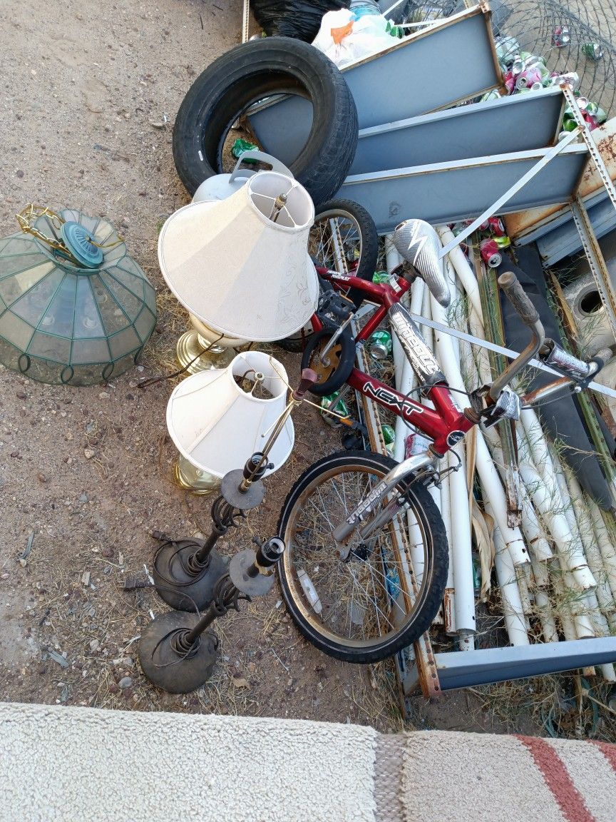 Misc..Tire..Bike..Propane Tank..Lamps..Stainless Sink. Metal Shelf's.. Lrg. Metal canopy (Poles, Connectors,Bases,Etc.) (No Canopy) .Make Offers!