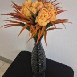 *** NEW LOW PRICE *** 24" Ceramic Vase / Begonias / Sword Grass (The Sunburst) @ Lasting Creations