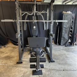 Vesta Fitness Smith Machine 2001 w/Bench Attachment | 230lb Bumpers Weights | 7ft Olympic Bar | Fitness | Gym Equipment | FREE DELIVERY🚚 