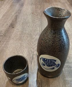 Ceramic Sake Set with Fish Design