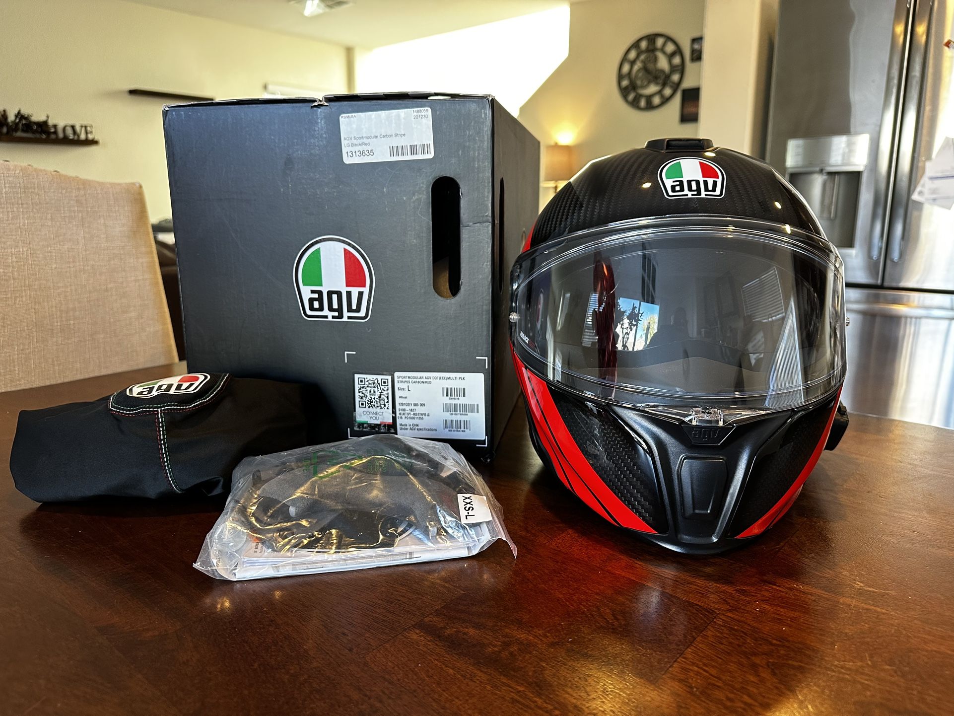 AGV Sportmodular Carbon Red Stripes Modular Motorcycle Helmet Size