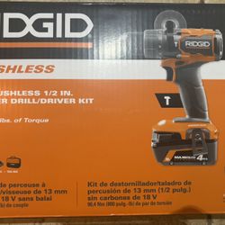 Ridgid 18V Brushless Cordless 1/2 in. Hammer Drill/Driver Kit with 4.0 Ah MAX Output Battery, 18V Charger, and Tool Bag