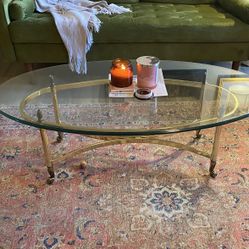 Mid century Labarge style brass oval coffee table hollywood regency