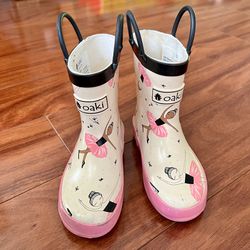 OAKI Kids Waterproof Rubber Rain Boots with Easy-On Handles, size US6