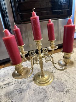 Vintage Brass 5 Candle Stick Holder