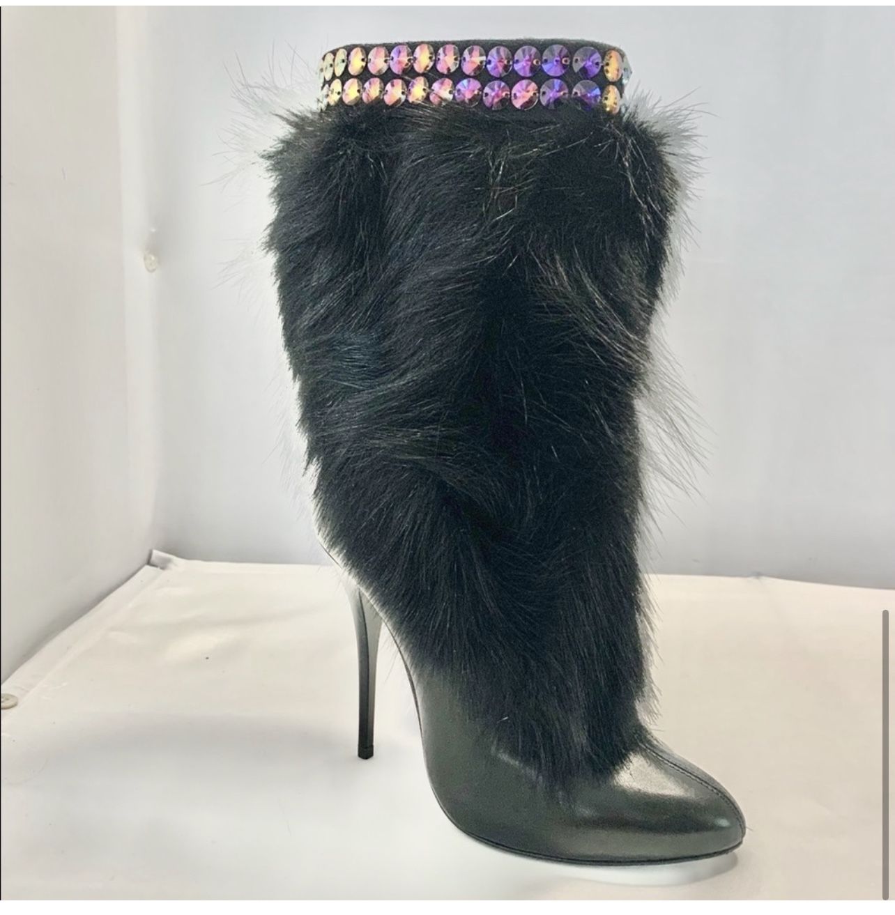 Guiseppe Zanoti black fur leather boots Size 9/ 40