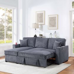 $380 Sectional Pull Out Bed With Storage Plus USB Cup Holder 