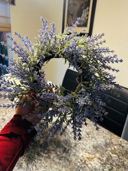 artificial lavender floral wreath hang with the door or sth else