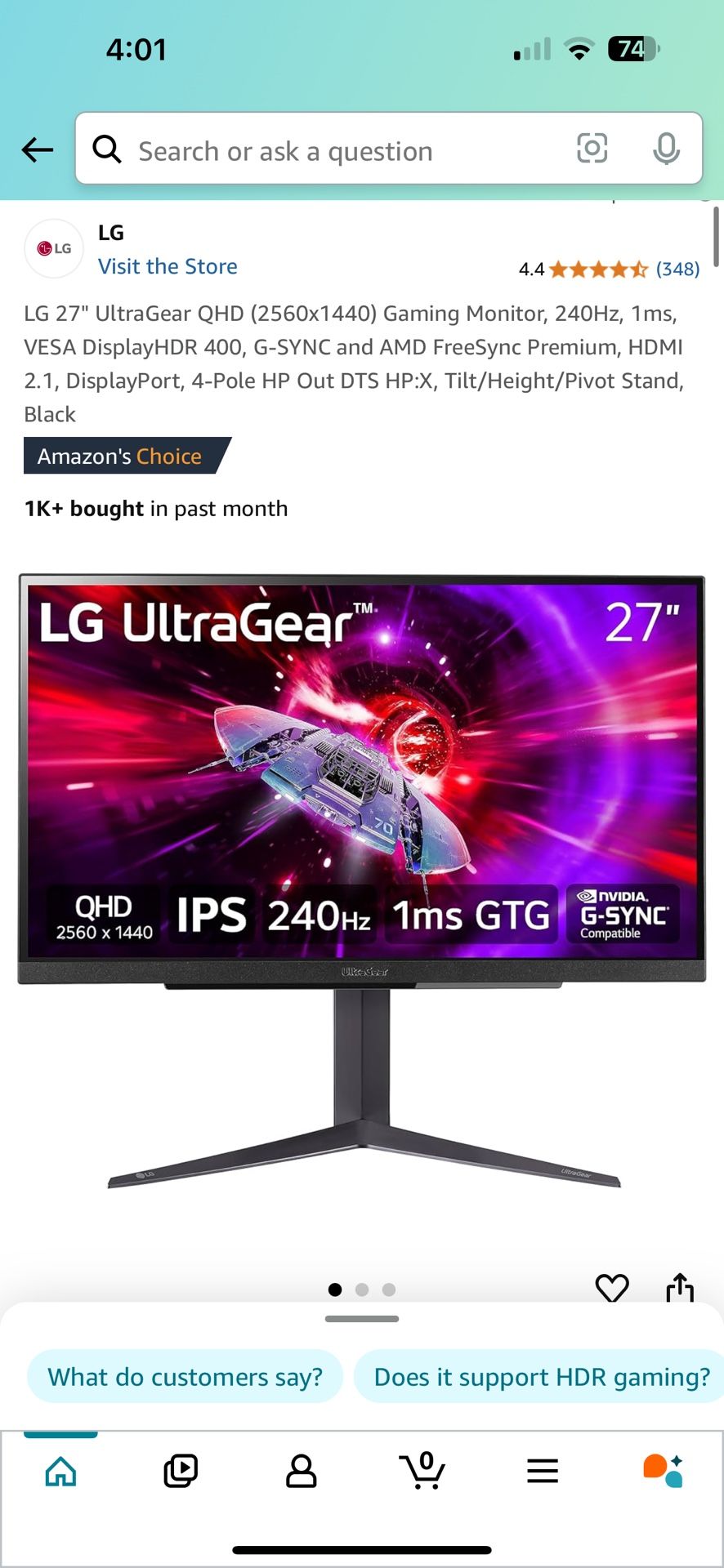 Used LG Ultra Gear 27” QHD 240hz Monitor