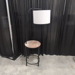 Industrial Style Black Metal Floor Lamp with Wood Table