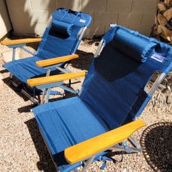 Folding/Reclining Aluminum Beach Chairs w/ Backpack Straps - 2 blue chairs included - Sunvilla