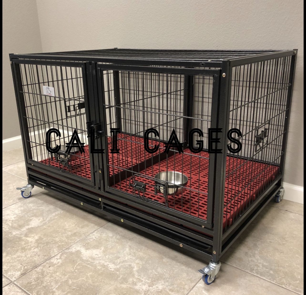 Dog Pet Cage Training Kennel Size 43” With Divider Plastic Floor