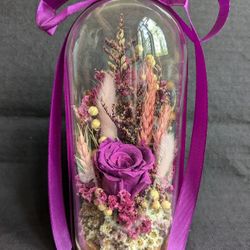 Preserved Dried Flowers Arrangement in Glass Dome 7.5" Tall