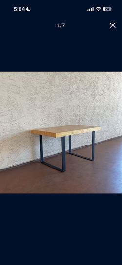 One Very Heavy Wood Coffee Table Or Bench with U-Shaped Iron Legs