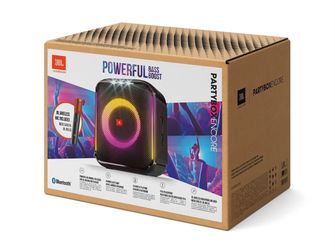 New JBL PartyBox Encore - Portable party speaker with 100W
powerful sound, built-in dynamic light show, included digital wireless mics, and splash pro