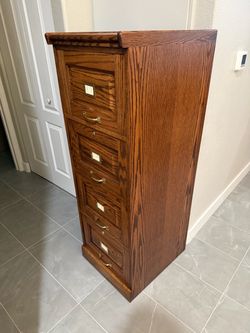 Vintage Wood 4-Drawer Vertical Filing File Cabinet w/ Locking Ability