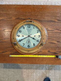 Vintage "Ship's Time" Brass Porthole Clock & Weather Station - 17” 13.4 lbs