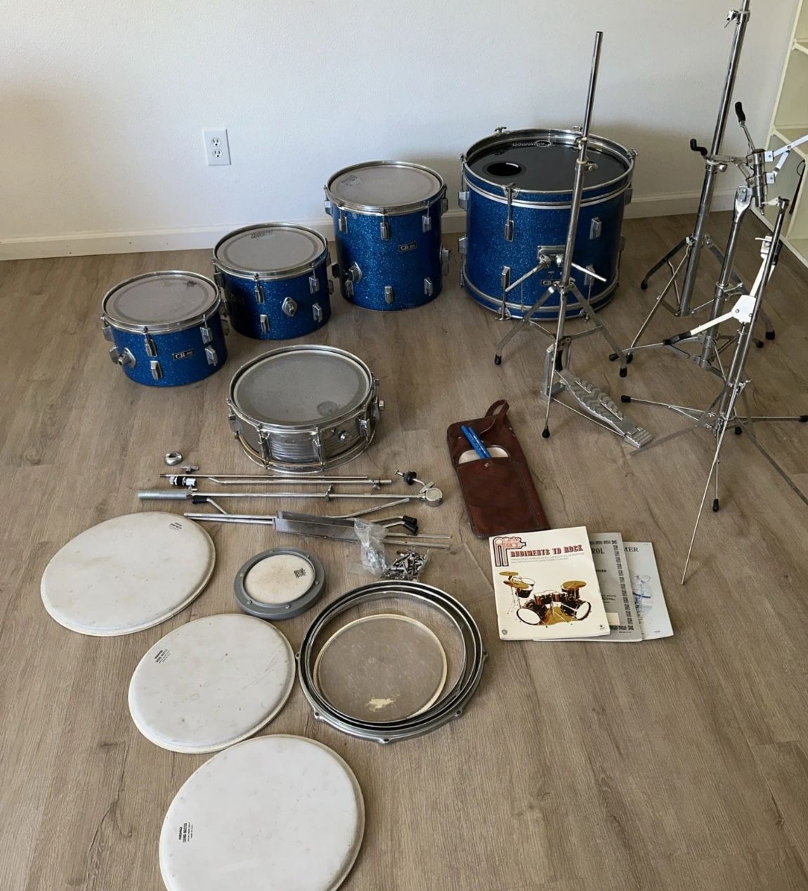 Vintage CB-700 Percussion Blue Rack Full Drum Set With Accessories