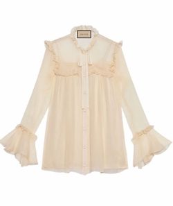 Women’s Gucci Silk Chiffon Ruffle Blouse Size 38 . New With Tags .