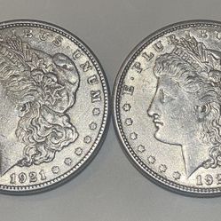 TWO 1921 - S  MORGAN SILVER DOLLARS