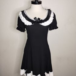 DOLLS KILL Widow Not Your Girl Gothic Emo BLACK/WHITE Mini Dress Size SMALL NEW