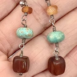 Amber And Turquoise Drop Earrings 