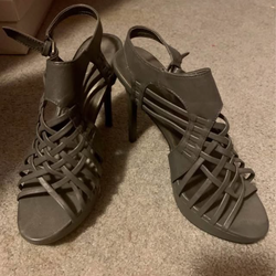 Gray strappy platform heels